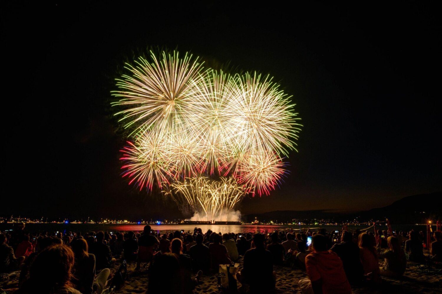 A large crowd of people watching fireworks Description automatically generated with low confidence