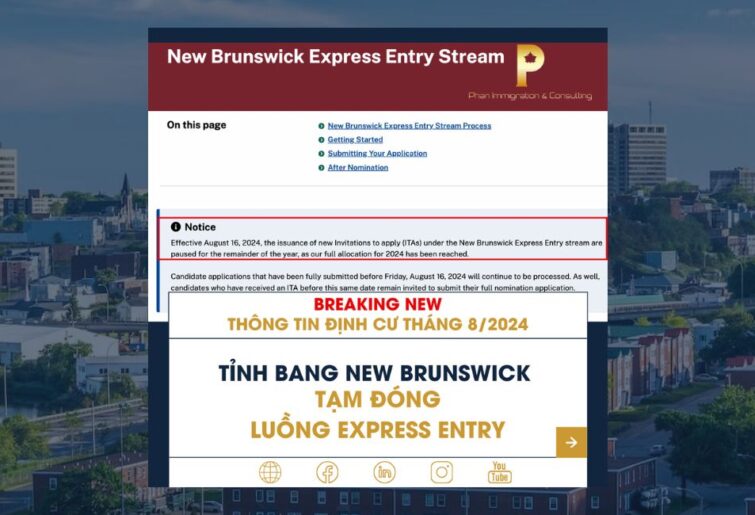 Tỉnh bang New Brunswick tạm đóng Express Entry