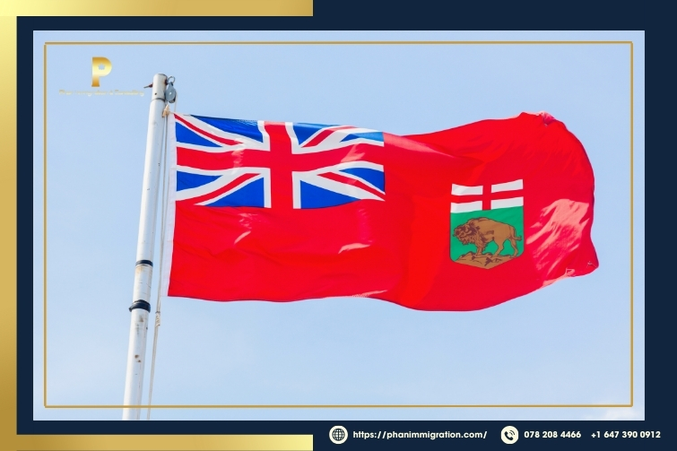 Lá cờ Manitoba mang hình chữ thập Thánh George và con trâu dũng mãnh