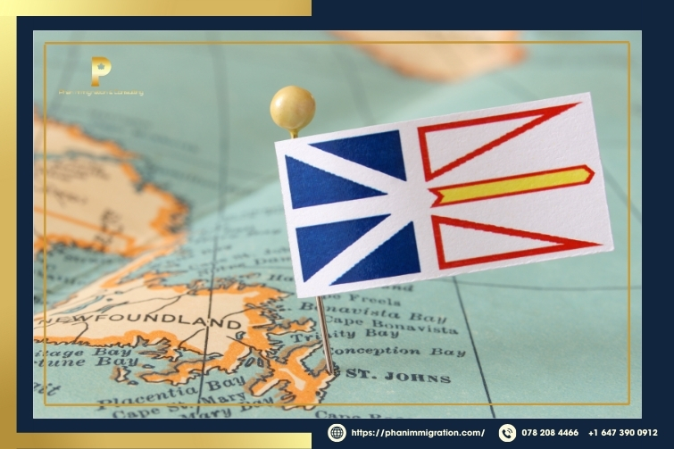 Cờ Newfoundland and Labrador gồm các màu trắng, xanh, đỏ, vàng